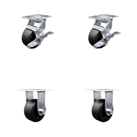 Service Caster 4 Inch Glass Filled Nylon Caster Set with Roller Bearings 2 Brakes 2 Rigid SCC SCC-30CS420-GFNR-TLB-2-R-2